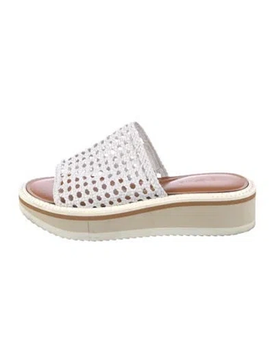 Pre-owned Robert Clergerie Leather Colorblock Pattern Slides In White