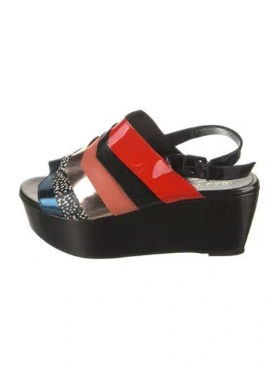Pre-owned Robert Clergerie Leather Colorblock Pattern Slingback Sandals In Multi