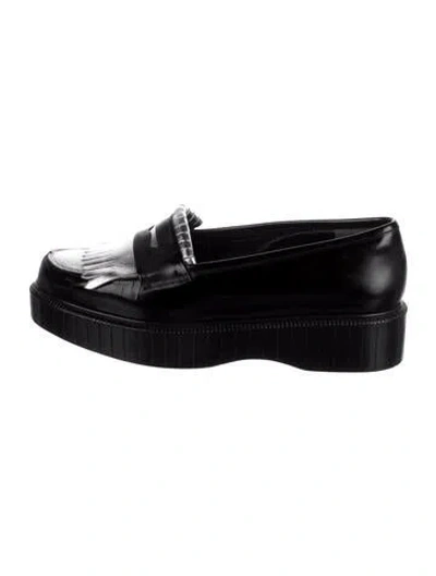 Pre-owned Robert Clergerie Leather Fringe Trim Accent Loafers In Black