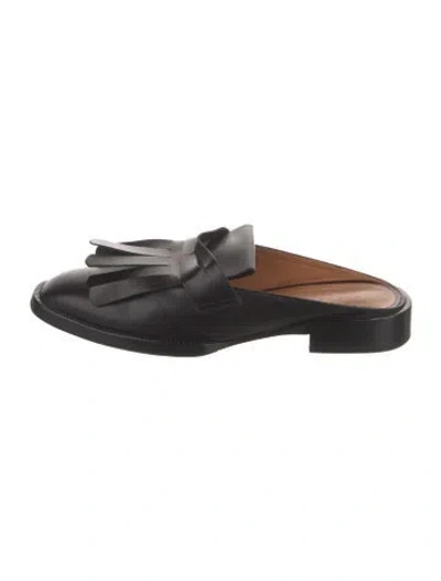 Pre-owned Robert Clergerie Leather Fringe Trim Accent Mules In Black