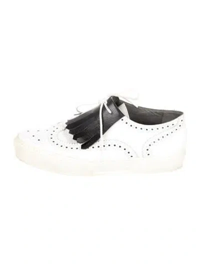 Pre-owned Robert Clergerie Leather Fringe Trim Accent Sneakers In White
