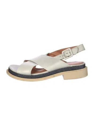 Pre-owned Robert Clergerie Leather Glitter Accents Slingback Sandals In White