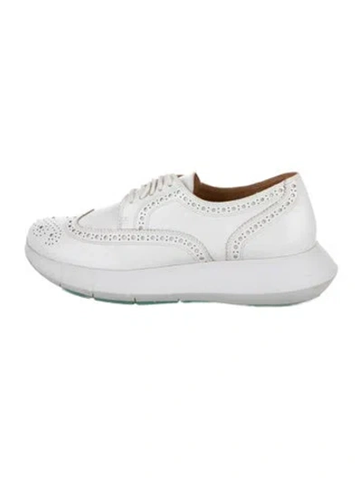 Pre-owned Robert Clergerie Leather Lasercut Accents Sneakers In White
