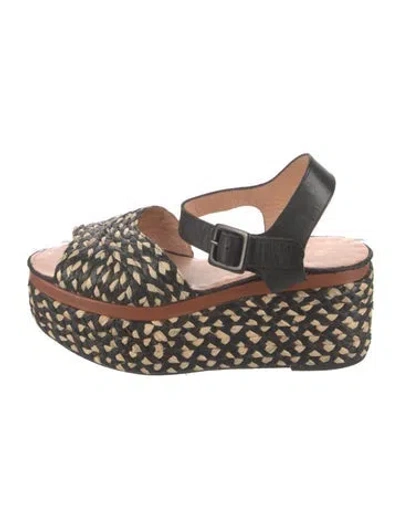 Pre-owned Robert Clergerie Leather Patterned Espadrilles In Black