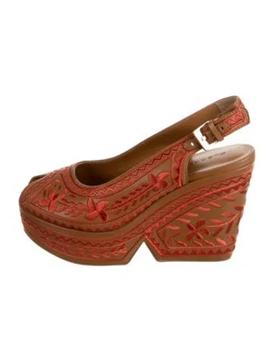 Pre-owned Robert Clergerie Leather Patterned Slingback Pumps In Brown