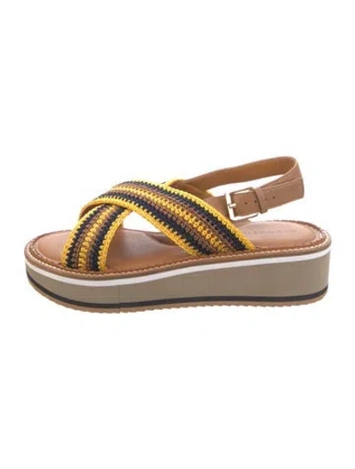 Pre-owned Robert Clergerie Leather Patterned Slingback Sandals In Multi