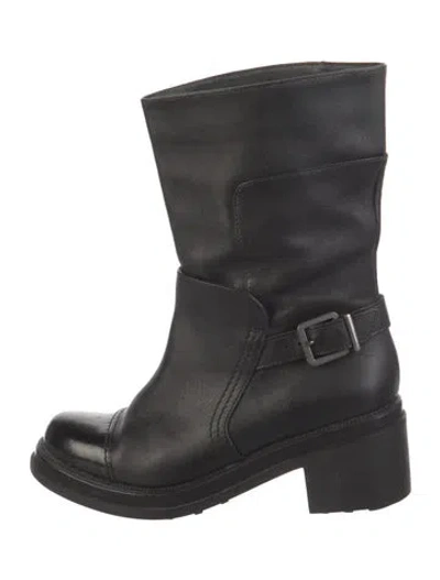 Pre-owned Robert Clergerie Leather Printed Moto Boots In Black