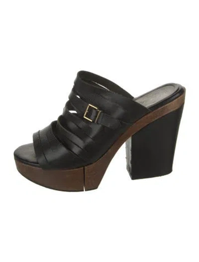 Pre-owned Robert Clergerie Leather Slides In Black