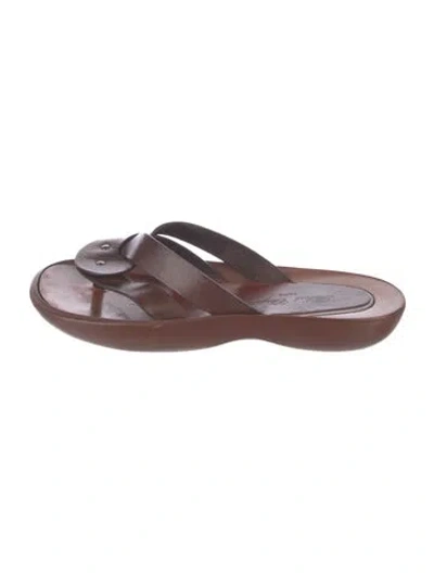 Pre-owned Robert Clergerie Leather Slides In Brown