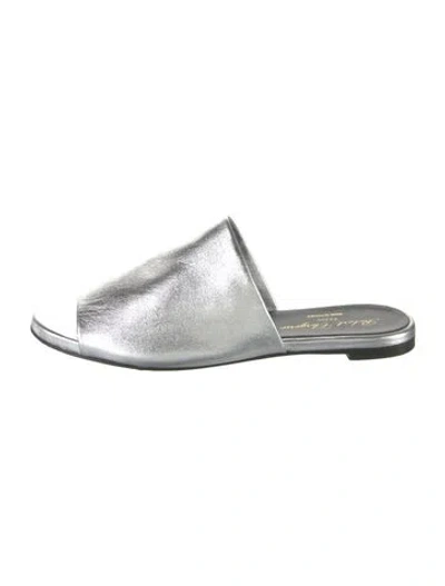 Pre-owned Robert Clergerie Leather Slides In Grey/metallic