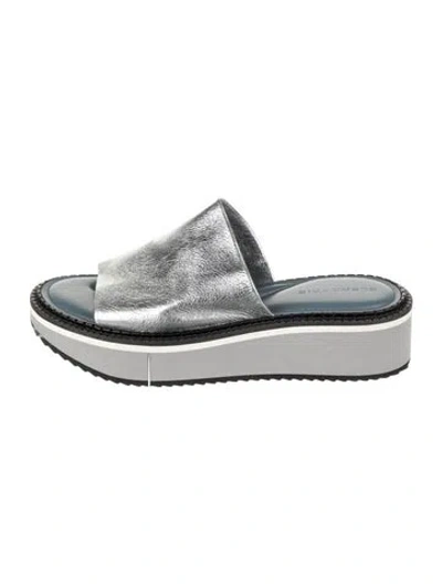 Pre-owned Robert Clergerie Leather Slides In Grey/metallic/silver