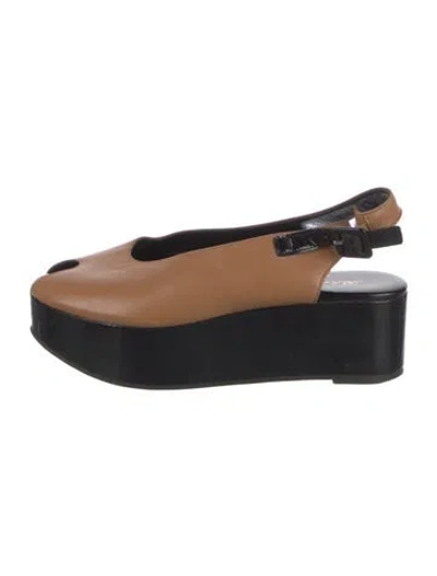 Pre-owned Robert Clergerie Leather Slingback Flats In Black