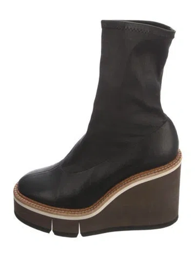 Pre-owned Robert Clergerie Leather Sock Boots In Black