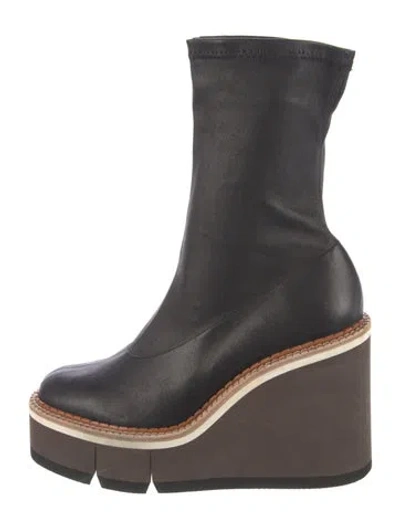 Pre-owned Robert Clergerie Leather Sock Boots In Black