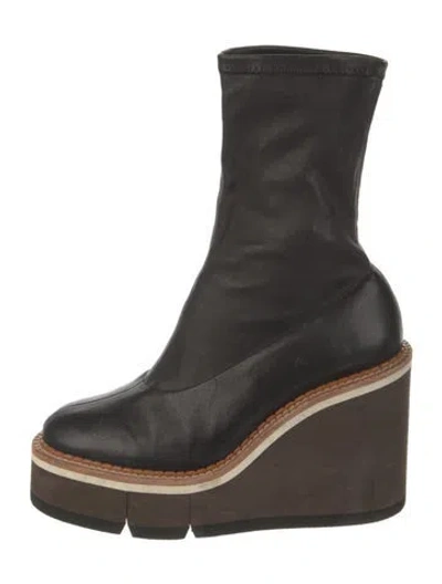 Pre-owned Robert Clergerie Leather Sock Boots In Black
