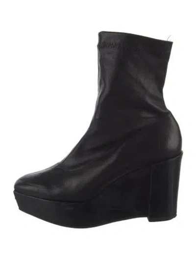 Pre-owned Robert Clergerie Leather Sock Boots In Black