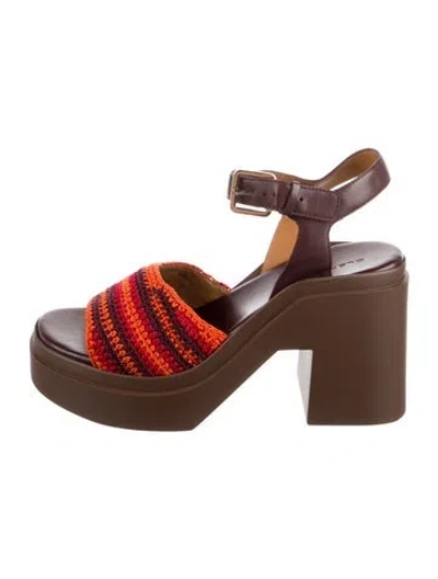 Pre-owned Robert Clergerie Leather Striped Sandals In Brown