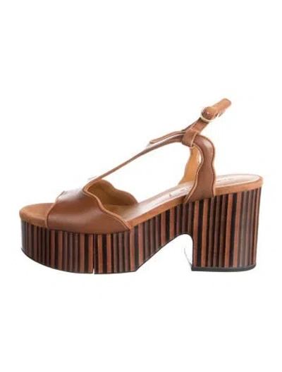 Pre-owned Robert Clergerie Leather Striped Sandals In Brown