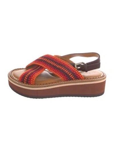 Pre-owned Robert Clergerie Leather Striped Sandals In Orange