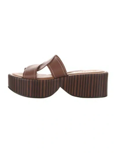 Pre-owned Robert Clergerie Leather Striped Slides In Brown