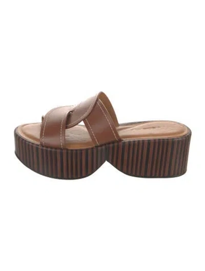 Pre-owned Robert Clergerie Leather Striped Slides In Brown