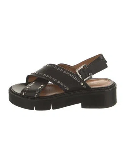 Pre-owned Robert Clergerie Leather Studded Accents Slides In Black