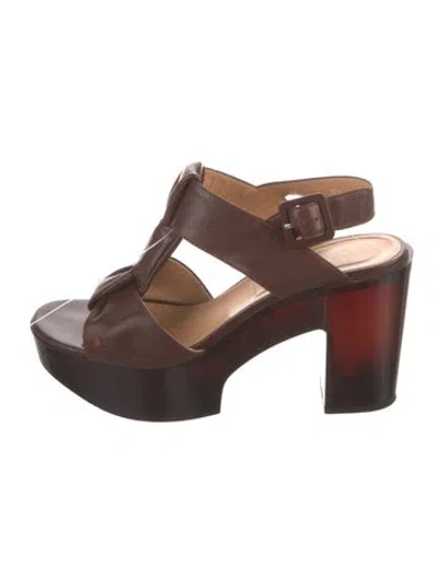 Pre-owned Robert Clergerie Leather T-strap Sandals In Brown