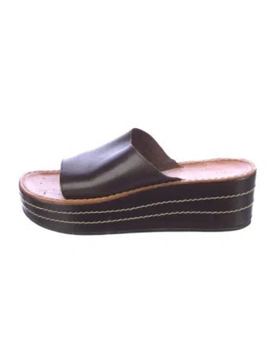 Pre-owned Robert Clergerie Leather Whipstitch Trim Slides In Brown