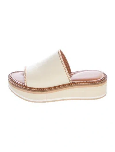 Pre-owned Robert Clergerie Leather Whipstitch Trim Slides In Neutral