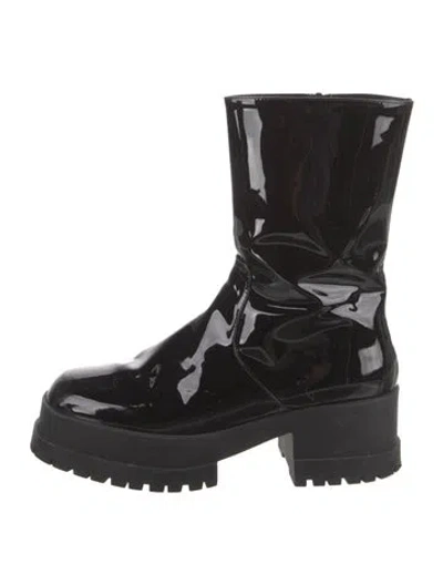 Pre-owned Robert Clergerie Patent Leather Combat Boots In Black