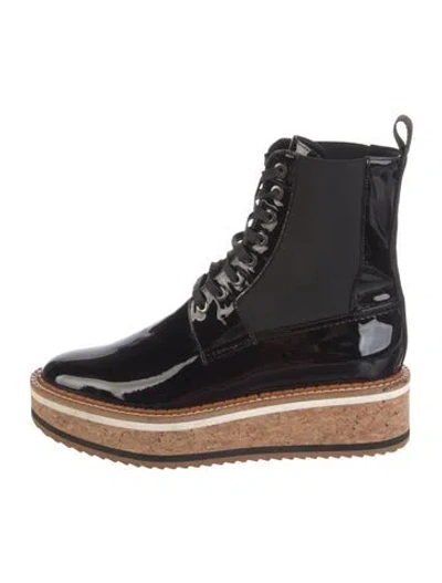 Pre-owned Robert Clergerie Patent Leather Combat Boots In Black