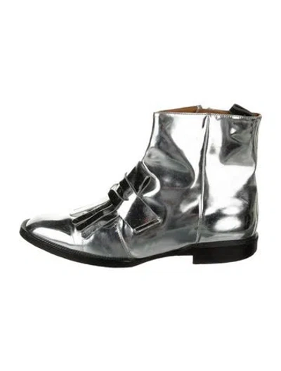 Pre-owned Robert Clergerie Patent Leather Fringe Trim Accent Combat Boots