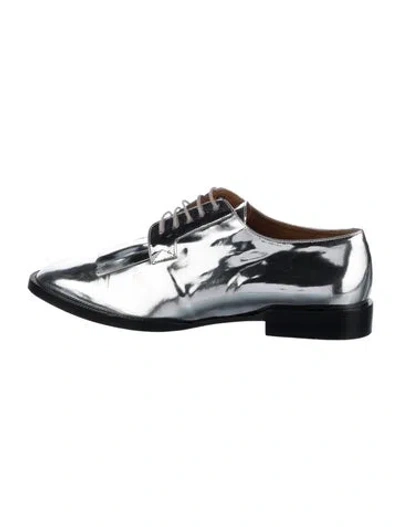 Pre-owned Robert Clergerie Patent Leather Fringe Trim Accent Oxfords In Silver