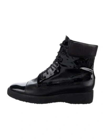 Pre-owned Robert Clergerie Patent Leather Lace-up Boots In Black