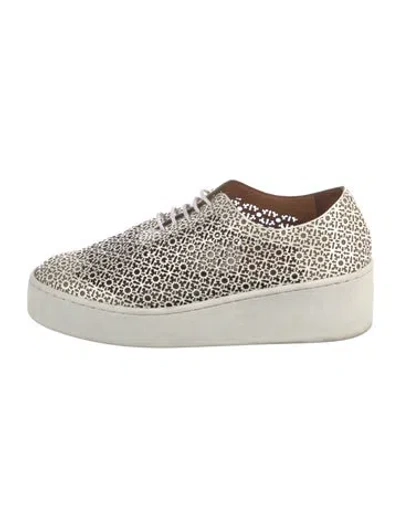 Pre-owned Robert Clergerie Patent Leather Patterned Sneakers In White