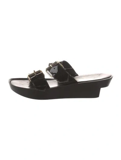 Pre-owned Robert Clergerie Patent Leather Slides In Black