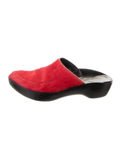 Pre-owned Robert Clergerie Ponyhair Mules In Red