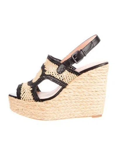 Pre-owned Robert Clergerie Raffia Animal Print Espadrilles In Black