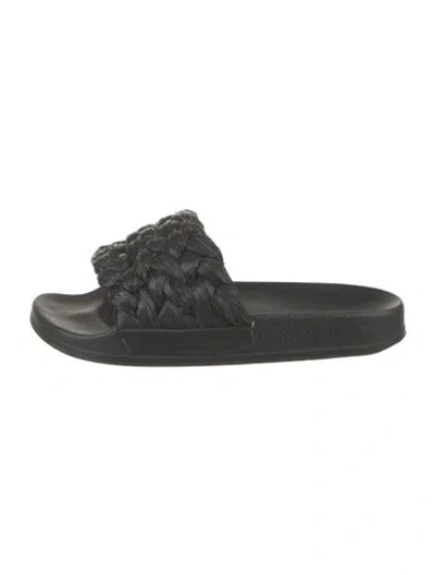 Pre-owned Robert Clergerie Raffia Braided Accents Slides In Black