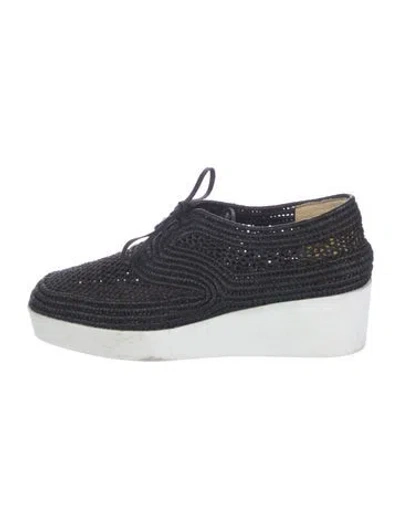 Pre-owned Robert Clergerie Raffia Colorblock Pattern Wedge Sneakers In Blue