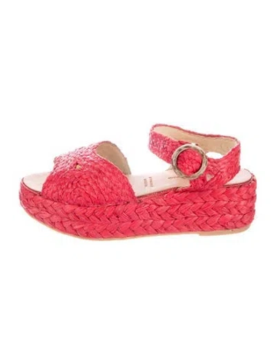 Pre-owned Robert Clergerie Raffia Cutout Accent Espadrilles In Red