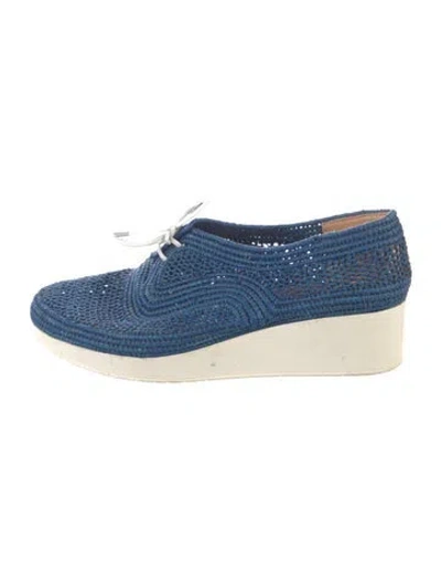 Pre-owned Robert Clergerie Raffia Cutout Accent Sneakers In Blue