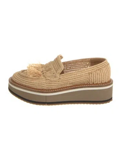 Pre-owned Robert Clergerie Raffia Fringe Trim Accent Loafers In Neutral