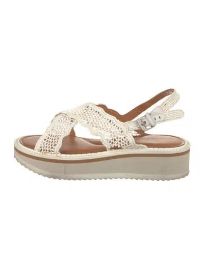 Pre-owned Robert Clergerie Raffia Lace Pattern Slingback Sandals In White