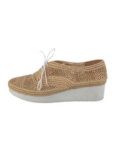 Pre-owned Robert Clergerie Raffia Mesh Accents Oxfords In Neutrals