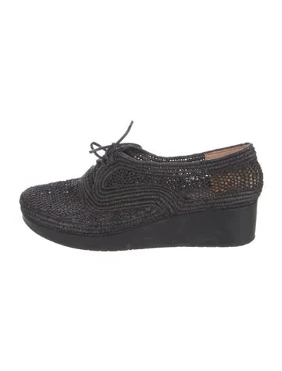Pre-owned Robert Clergerie Raffia Oxfords In Black
