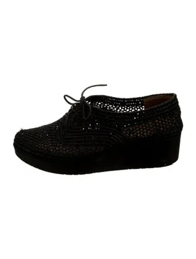 Pre-owned Robert Clergerie Raffia Oxfords In Black