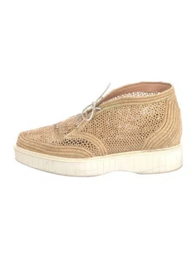Pre-owned Robert Clergerie Raffia Patterned Lace-up Boots In Neutral