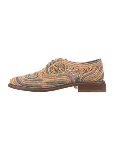 Pre-owned Robert Clergerie Raffia Patterned Oxfords In Brown