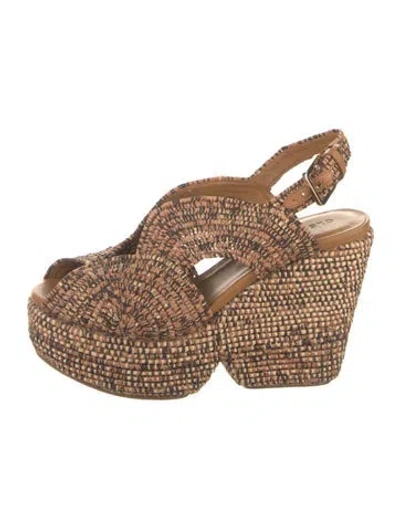 Pre-owned Robert Clergerie Raffia Patterned Pumps In Brown